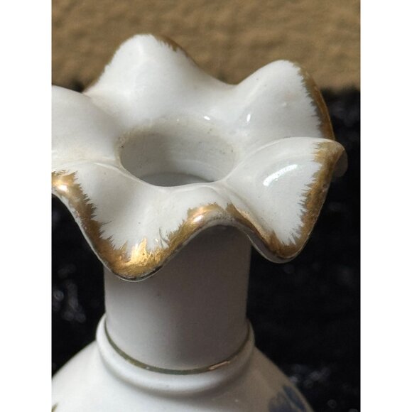 Vintage Hand Painted Gilded Porcelain Perfume Bottle / Vase White Floral - Picture 4 of 7